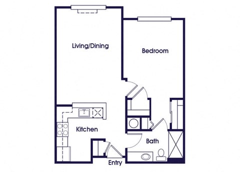 One bedroom one bathroom floor plan image at Woods at Victoria Park